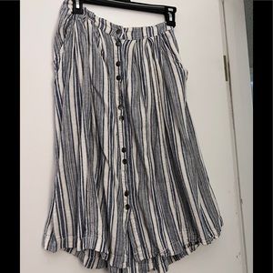 Button front striped skirt